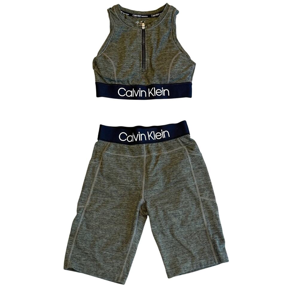 Calvin Klein Performance 2Pc Bike Short Set Olive Green Activewear Women's Small